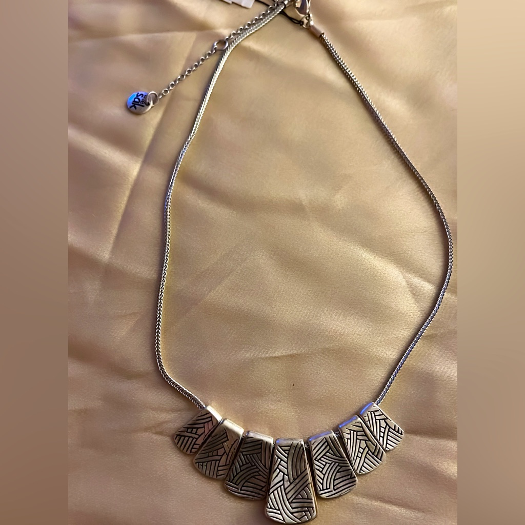 The Sak Vintage Metal And Black Markings Silver Necklace.